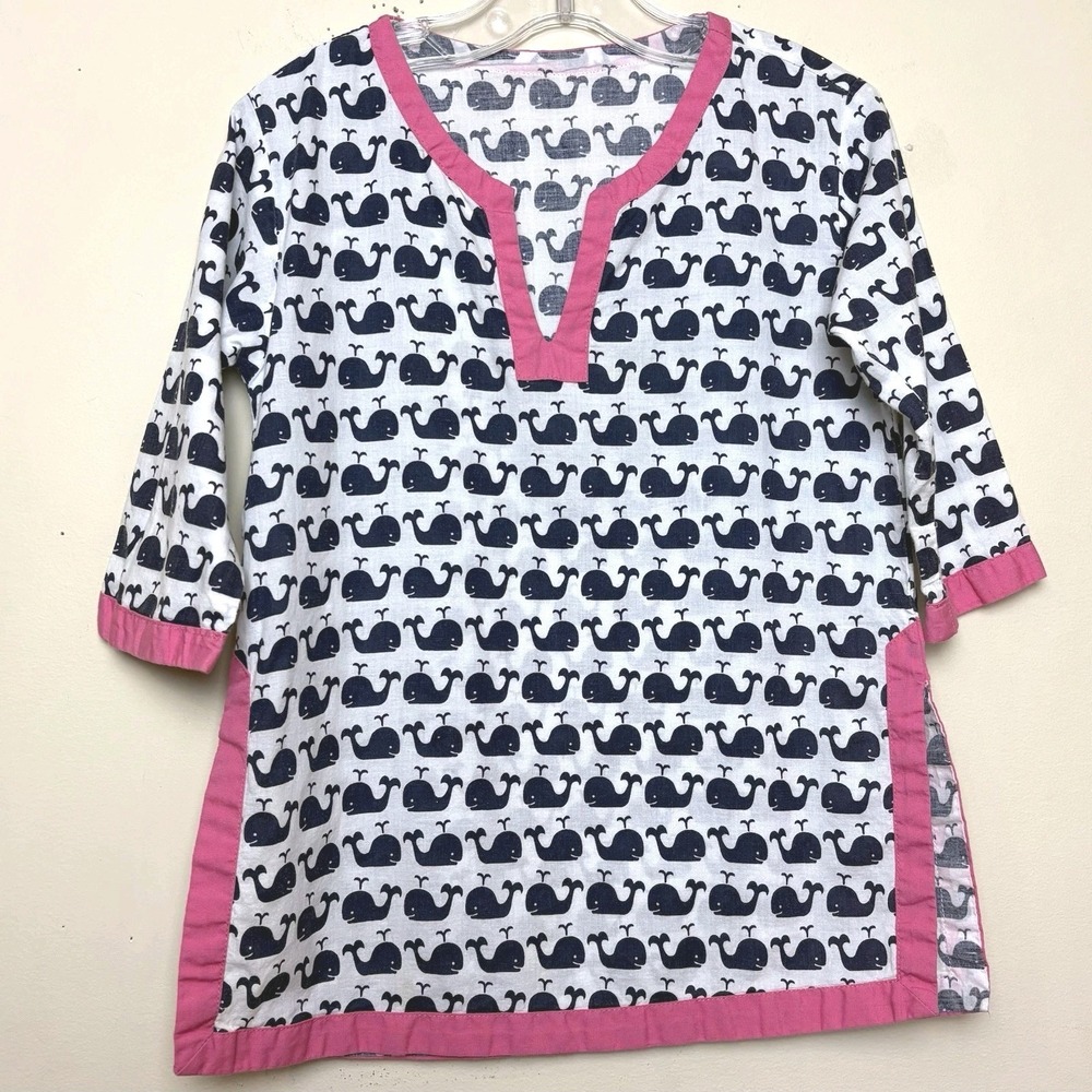 Pottery Barn Kids Girls 18-24m Tunic Pool Beach Swim Cover Up Cotton Whales Pink